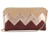 lille mus vegane Zick-Zack-Clutch ZILIA - Beige/Roségold/Bordeaux aus Kunstleder mit Umhängekette
