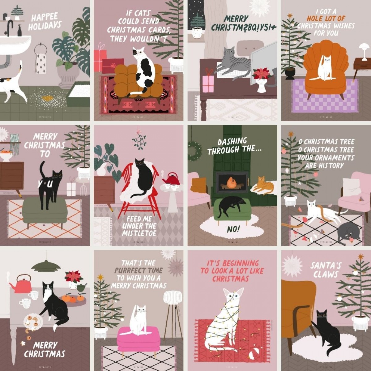 typealive / Weihnachtskarten-Set / 12er SET Petisfaction "Cats"