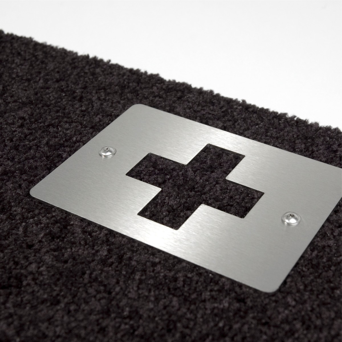 Keilbach Fußmatte swiss.small 57x42cm, mit Edelstahlelement "Kreuz", Element ist abnehmbar, nur 9mm dick, strapazierfähiger und rutschfester PVC-Rücken