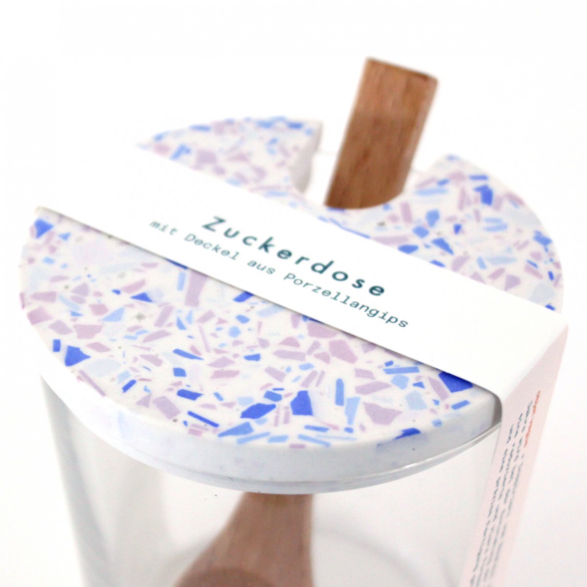 objet vague / Terrazzo Zuckerdose mit Holzlöffel / creme-lila