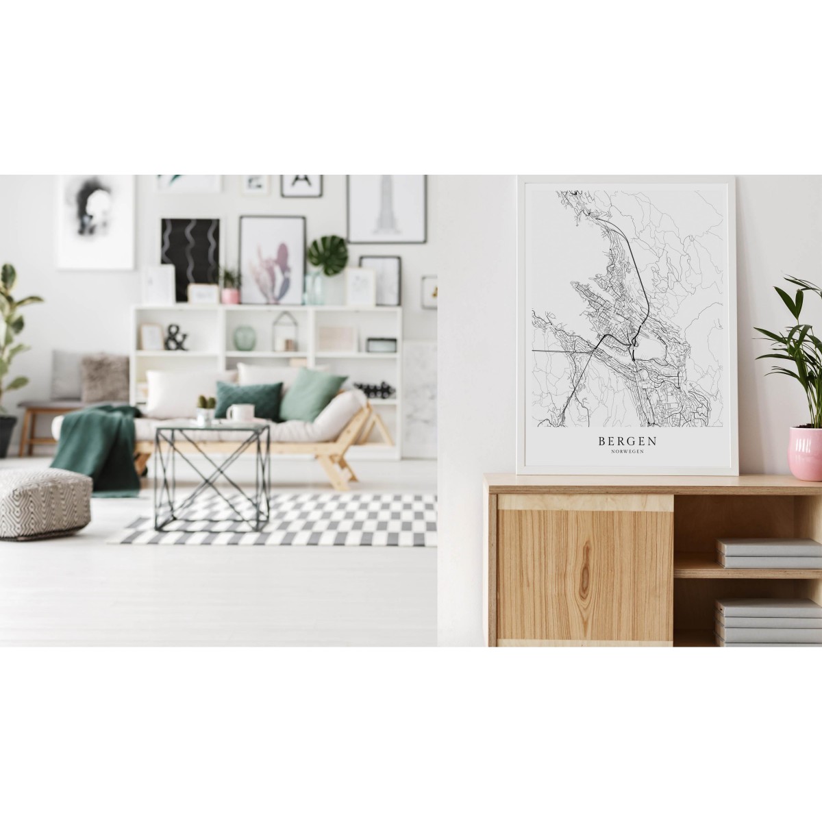 Karte BERGEN und Norwegen als Print im skandinavischen Stil von Skanemarie +++ Geschenkidee zu Weihnachten