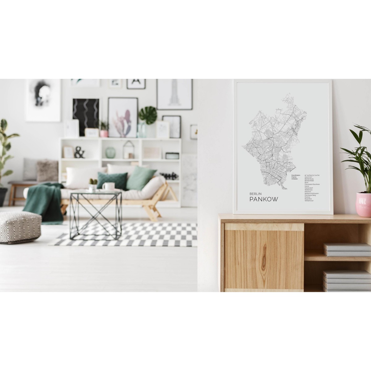 Karte BERLIN Pankow als Print im skandinavischen Stil von Skanemarie +++ Geschenkidee zu Weihnachten