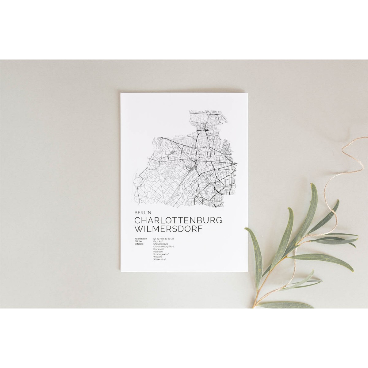 Karte BERLIN Charlottenburg Wilmersdorf als Poster im skandinavischen Stil von Skanemarie +++ Geschenkidee zu Weihnachten