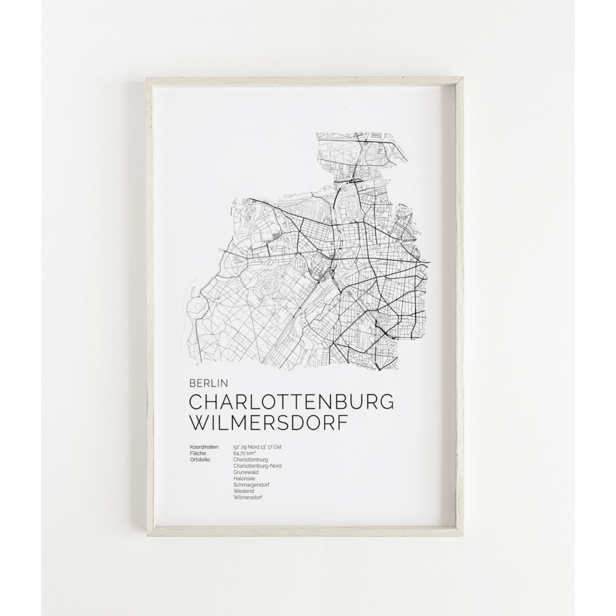 Karte BERLIN Charlottenburg Wilmersdorf als Poster im skandinavischen Stil von Skanemarie