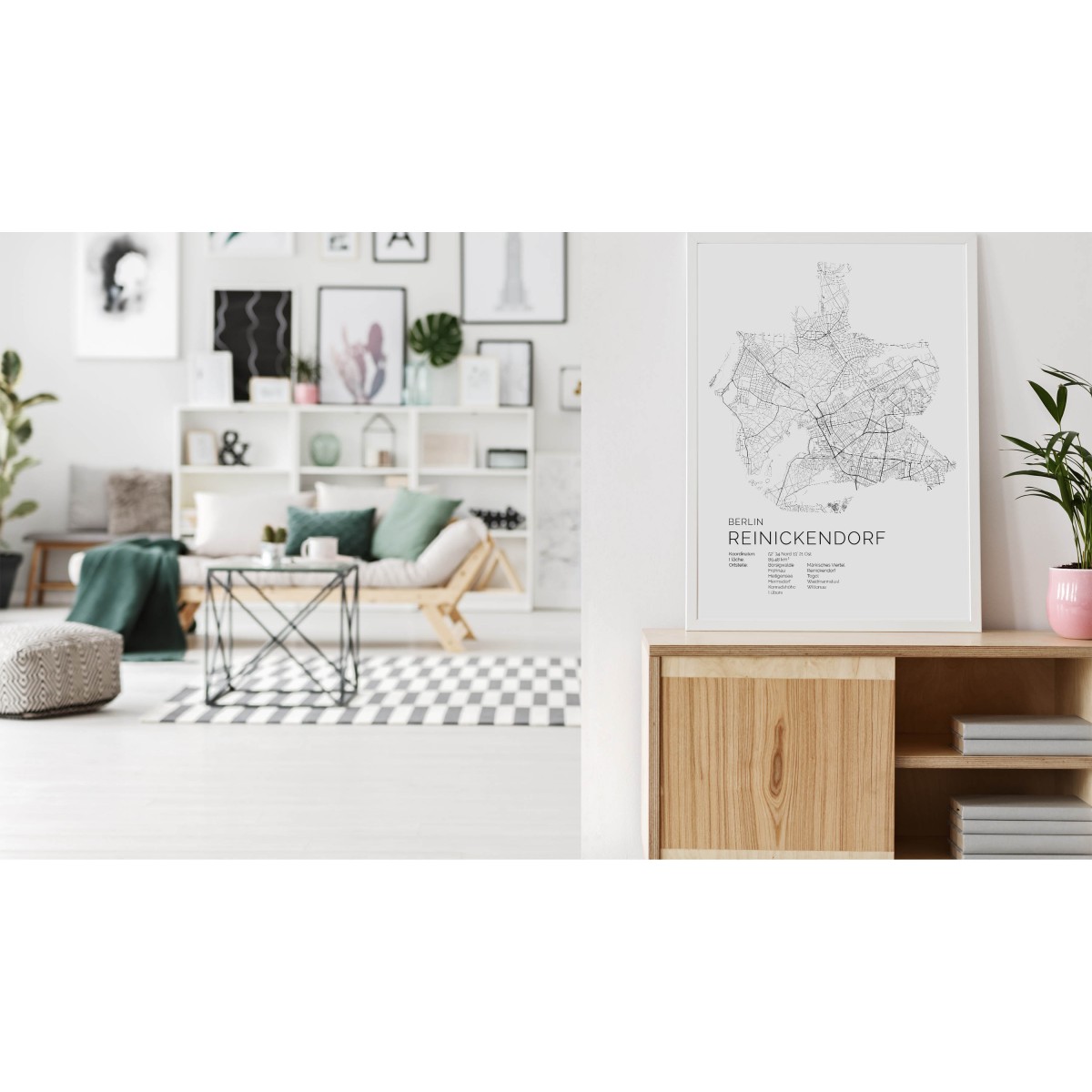 Karte BERLIN Reinickendorf als Print im skandinavischen Stil von Skanemarie +++ Geschenkidee zu Weihnachten