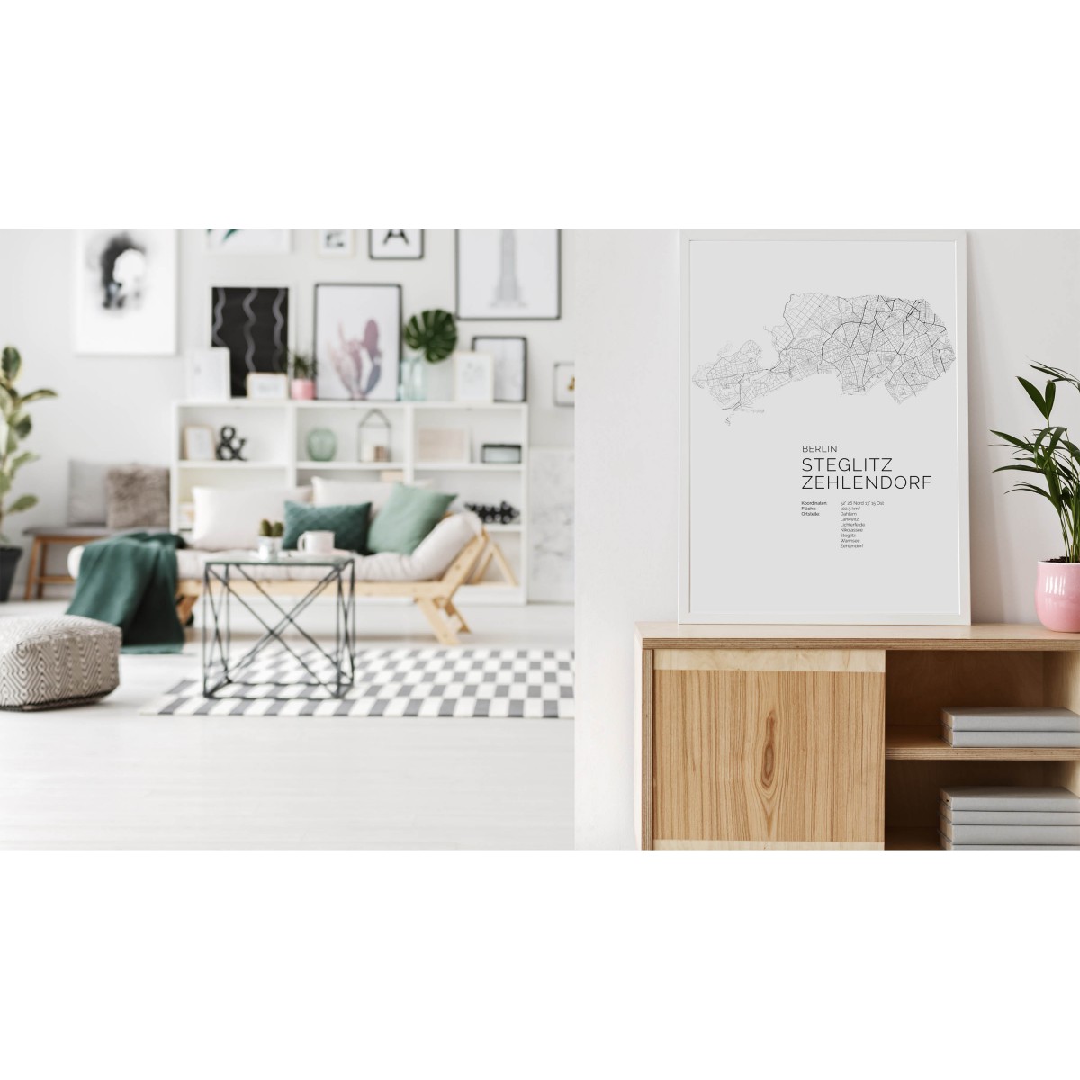Karte BERLIN Steglitz Zehlendorf als Print im skandinavischen Stil von Skanemarie +++ Geschenkidee zu Weihnachten