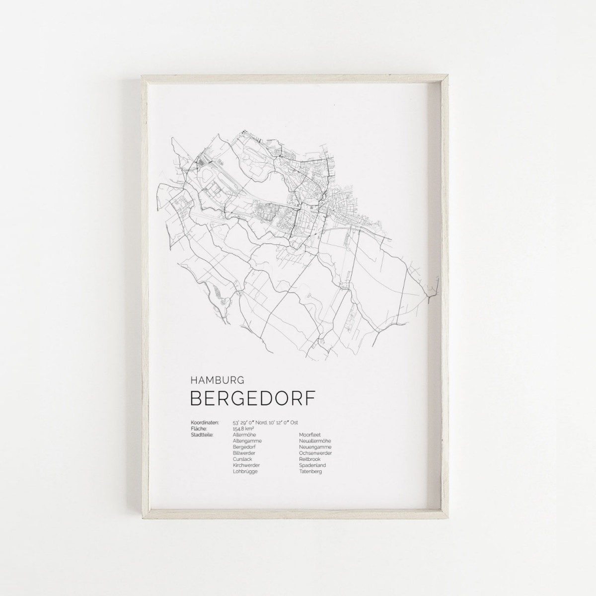 Hamburg Bergedorf Karte als hochwertiger Print - Posterdruck im skandinavischen Stil von Skanemarie