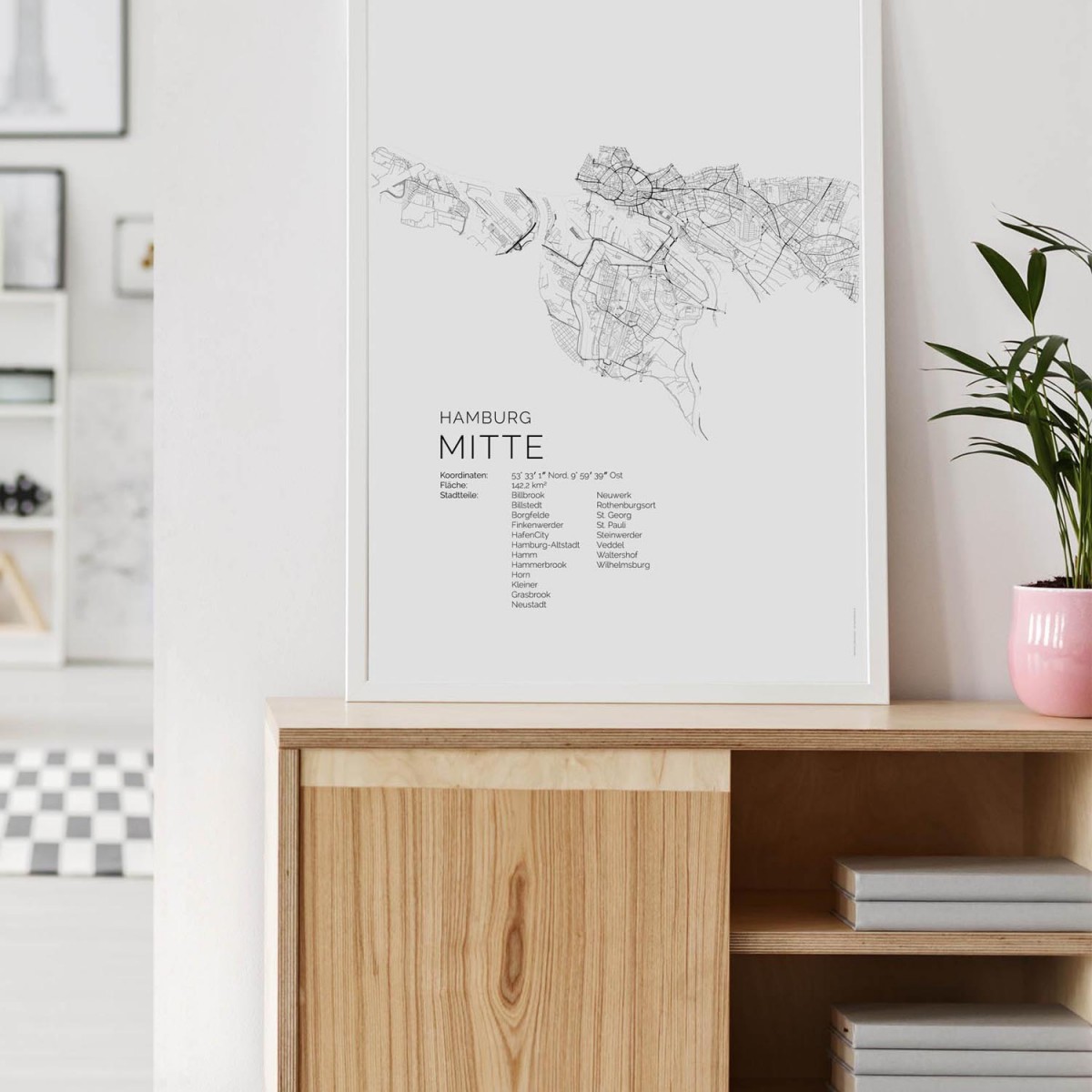 Hamburg Mitte Karte als hochwertiger Print - Posterdruck im skandinavischen Stil von Skanemarie