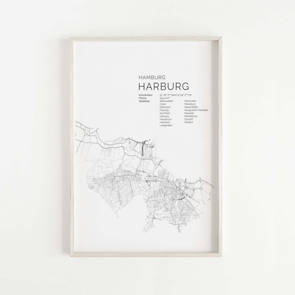 Hamburg Harburg Karte als hochwertiger Print - Posterdruck im skandinavischen Stil von Skanemarie