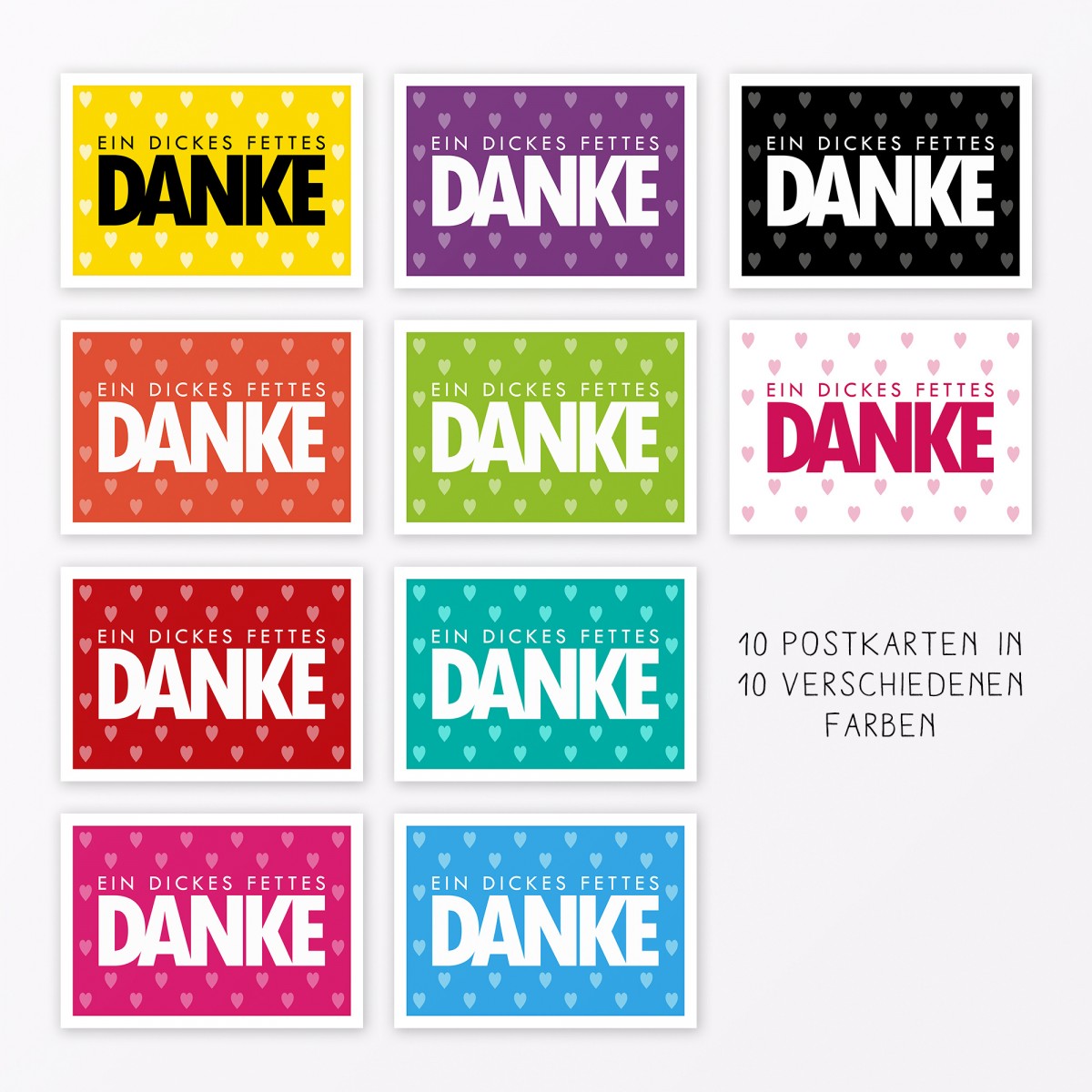 TYPOP 10-teiliges Set Postkarte „Dickes fettes Danke“ mit Herz DIN A6