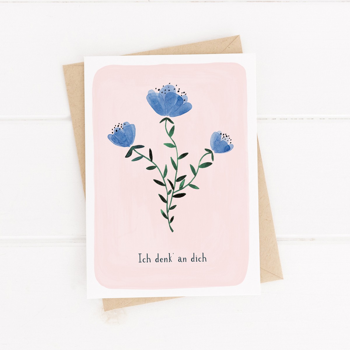Paperlandscape | Faltkarte "Ich denk' an dich" | botanisch | Pflanzen | Aquarell Wildblume blau