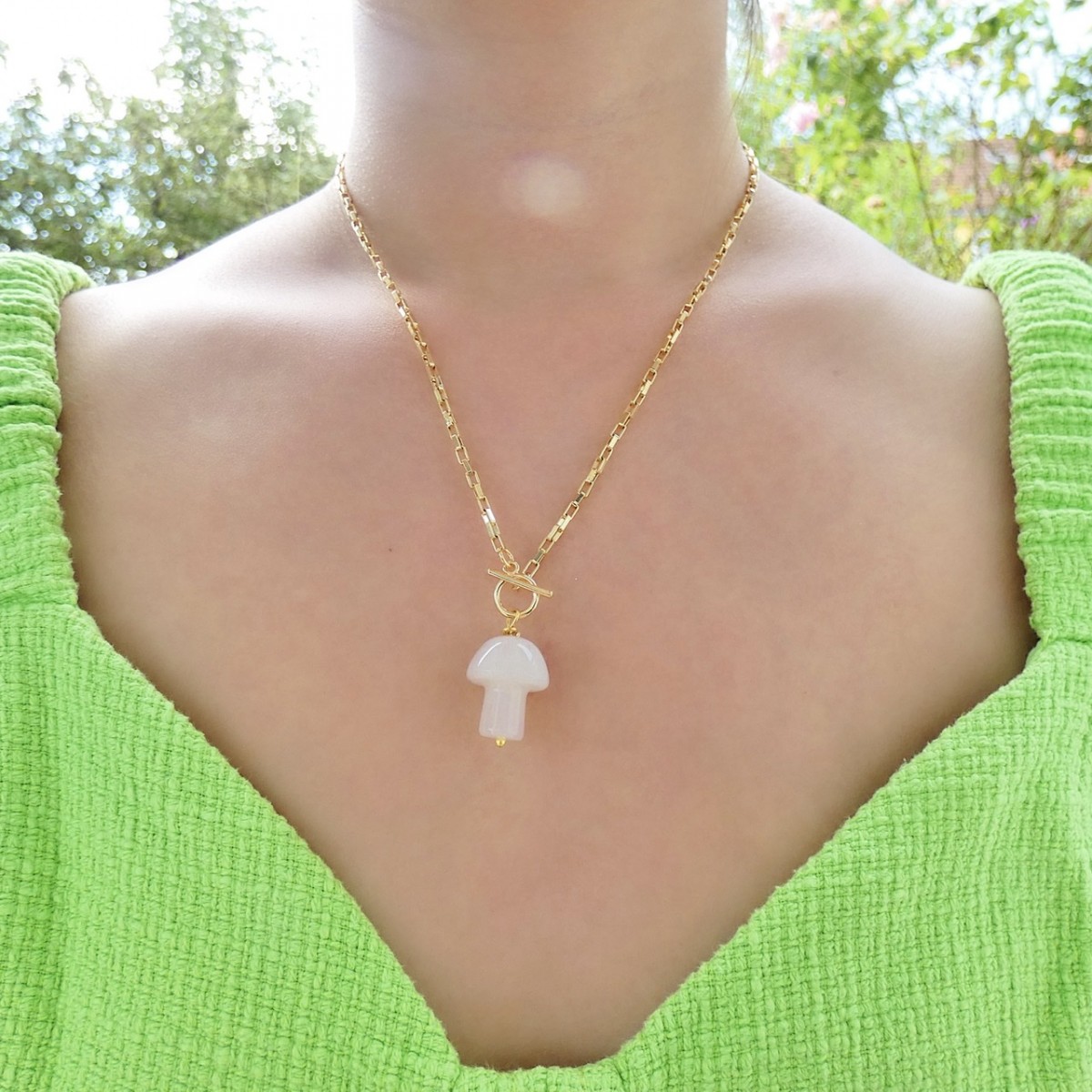 Valerie Chic - Rosenquarz Pilz Vintage Kette 