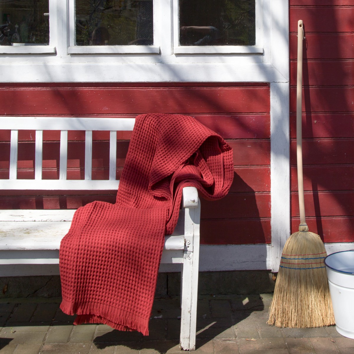 Yolunda Waffelpique-Decke, Plaid Kare indischrot