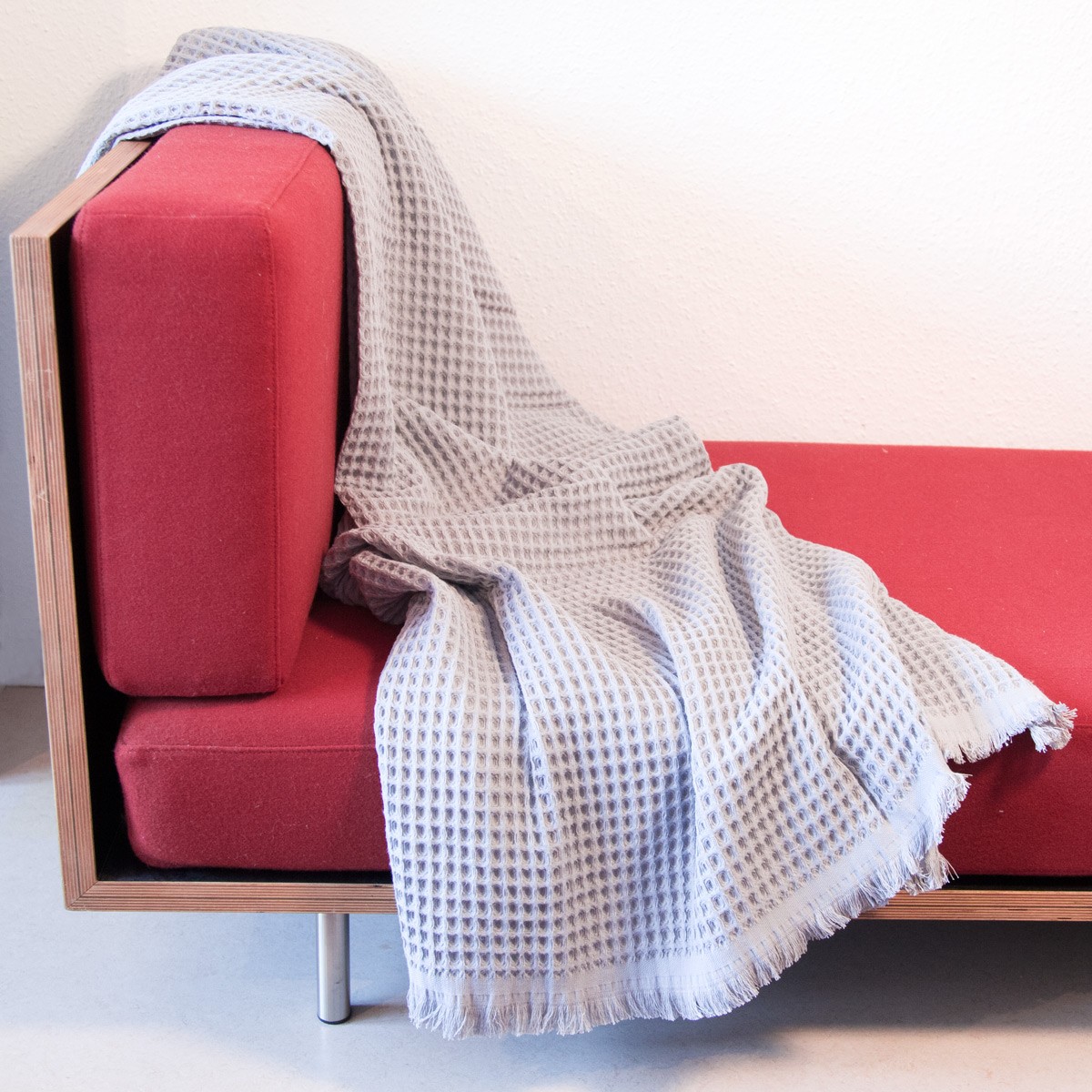 Yolunda Waffelpique-Decke, Plaid Kare lichtgrau
