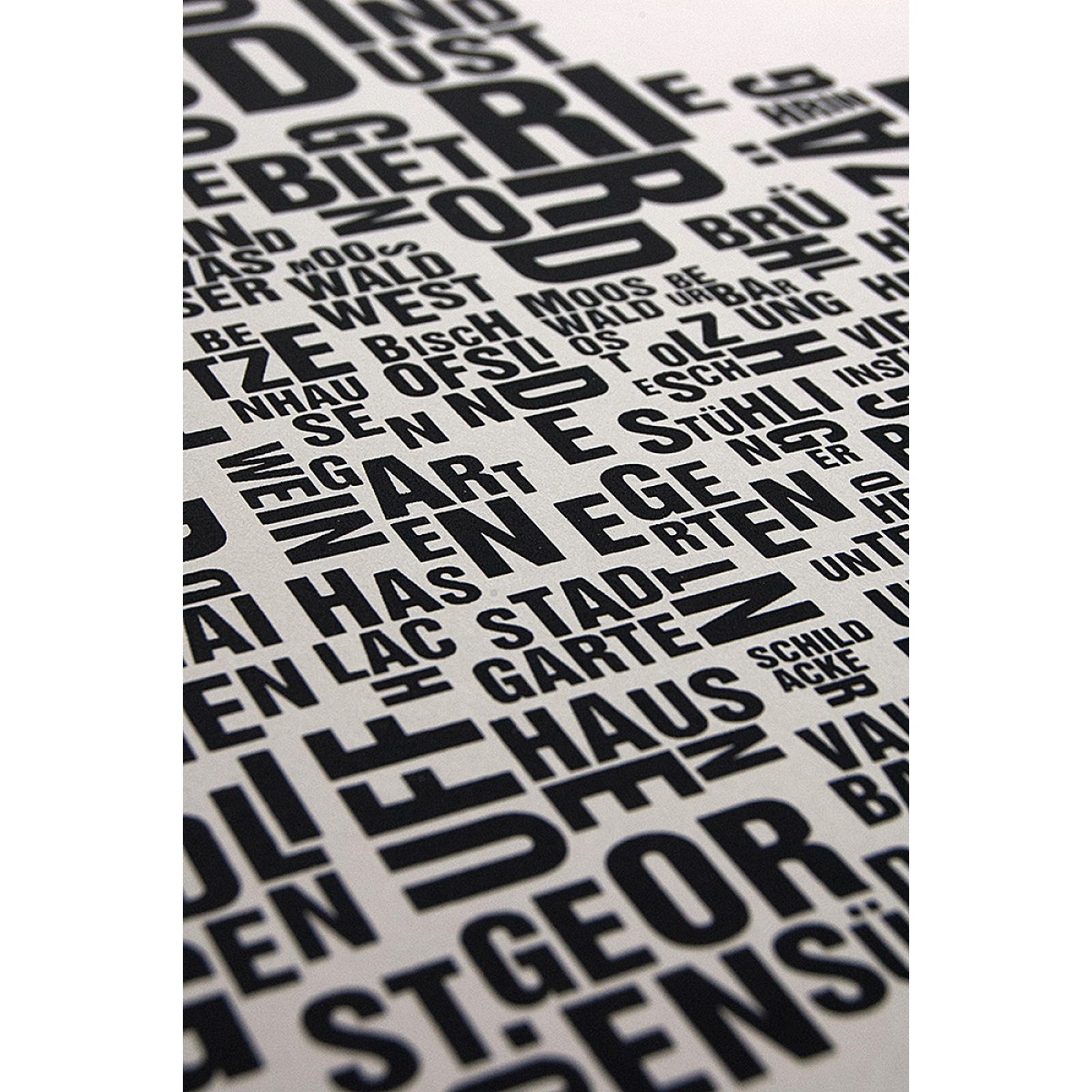 Buchstabenort Freiburg Stadtteile-Poster Typografie