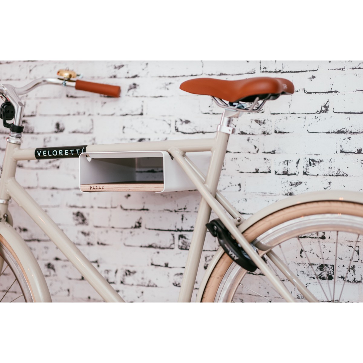 Design Fahrrad-Wandhalterung | PARAX® S-RACK | Weiß mit Holz Weiß | für Rennrad, Hardtail & Cityrad 