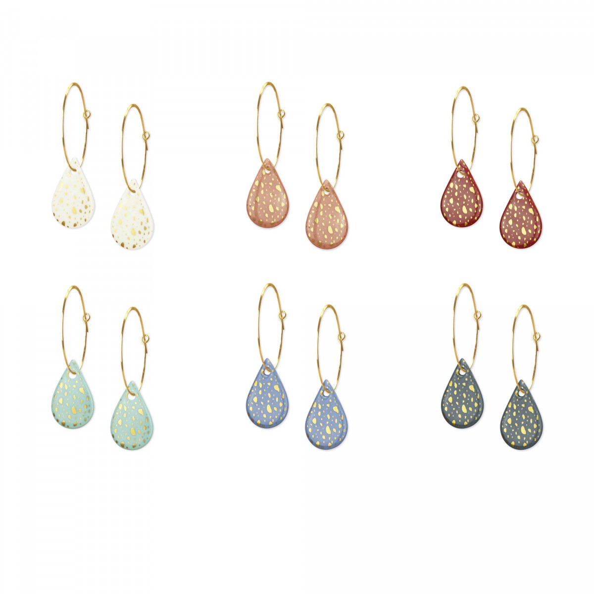 lille mus Creole mit Porzellan-Anhänger TERRAZZO Gold Porzellanschmuck