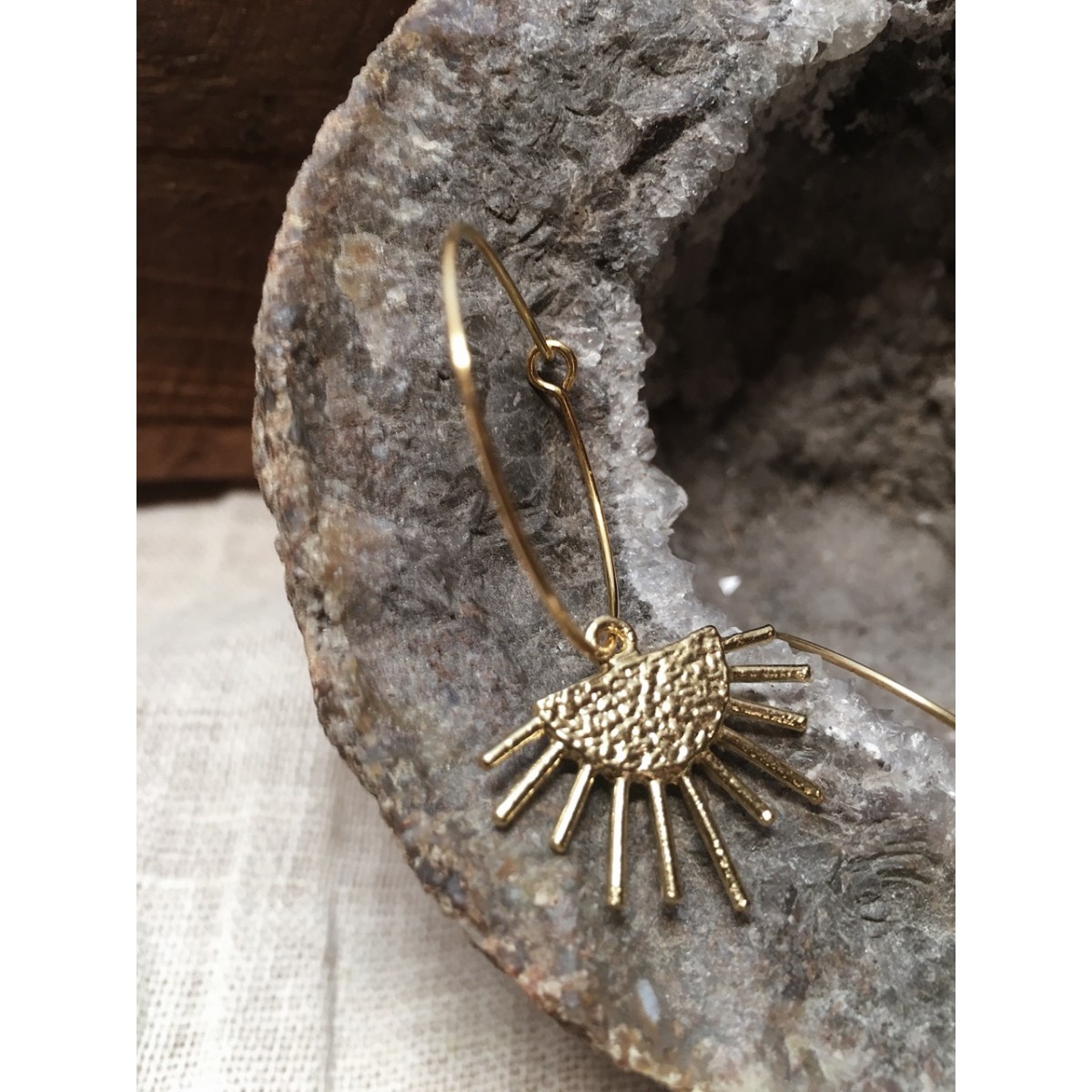 Sonnen Creolen Messing // Ohrringe Gold, Silber, Designschmuck, moderne Form, antik // ShellyCreates