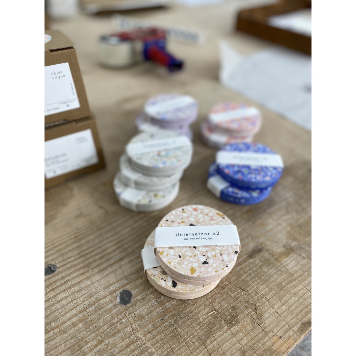 objet vague / 2er Set Terrazzo Untersetzer / Flieder