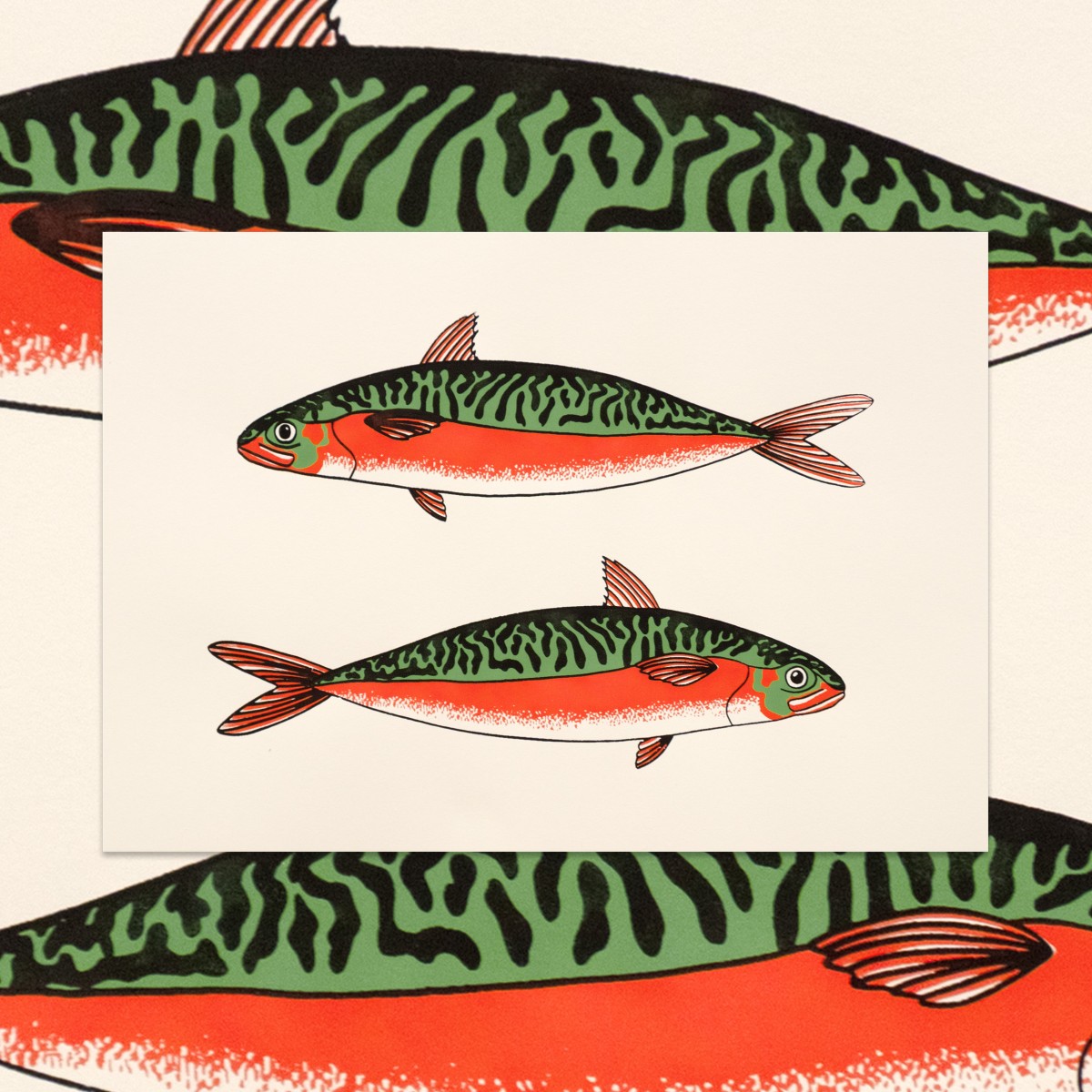 The Naughty District - Dreifarbiger Siebdruck mit Fisch Motiv