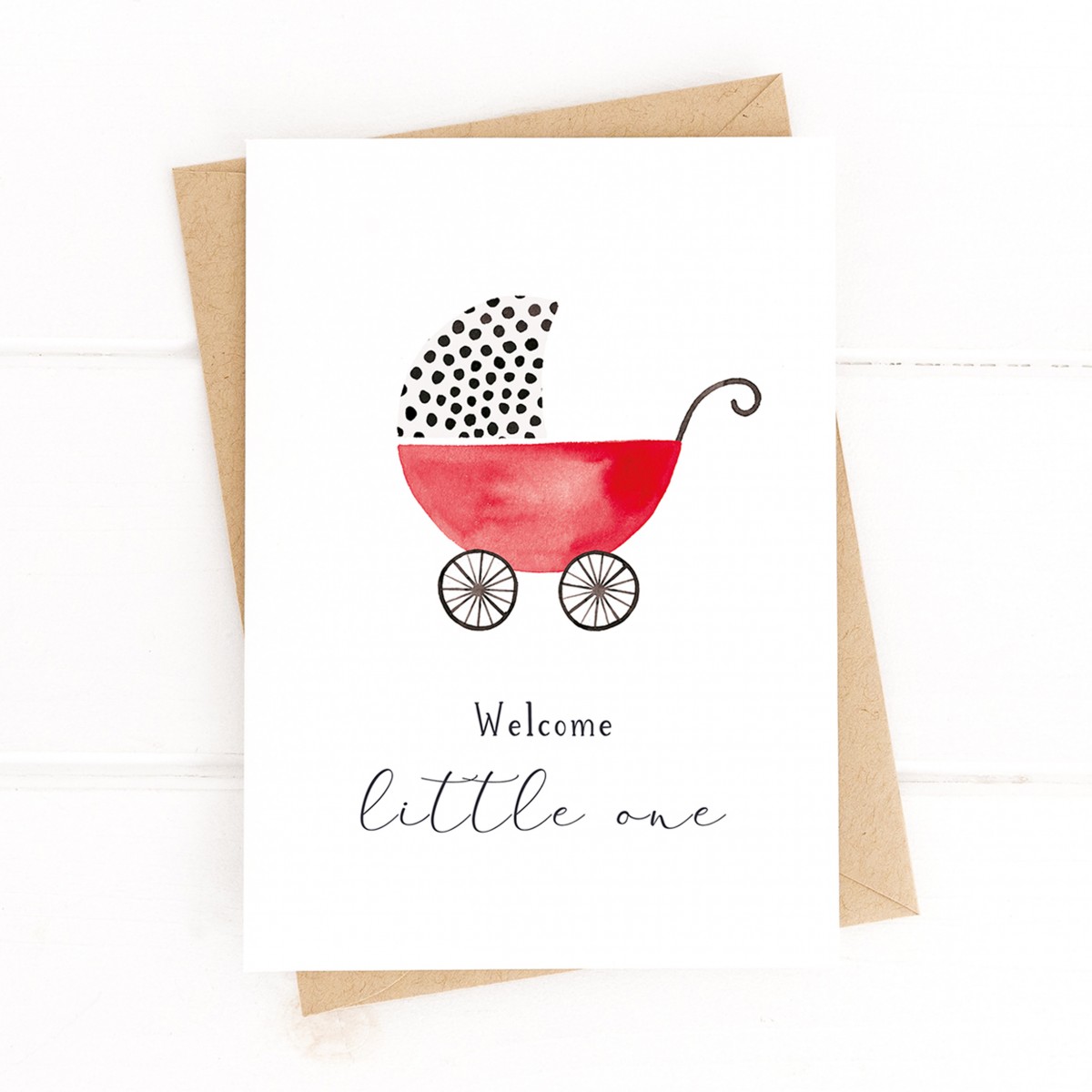 Paperlandscape | Aquarell Glückwunschkarte "Welcome Little One" | A6 Faltkarte | Geburtskarte | Kinderwagen | verschiedene Farben