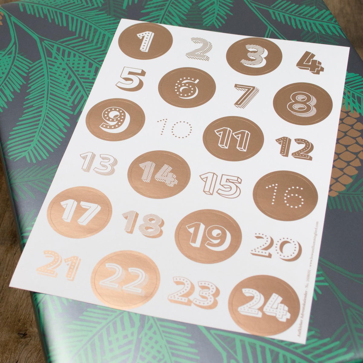 Aufkleber Adventskalender Kupfer