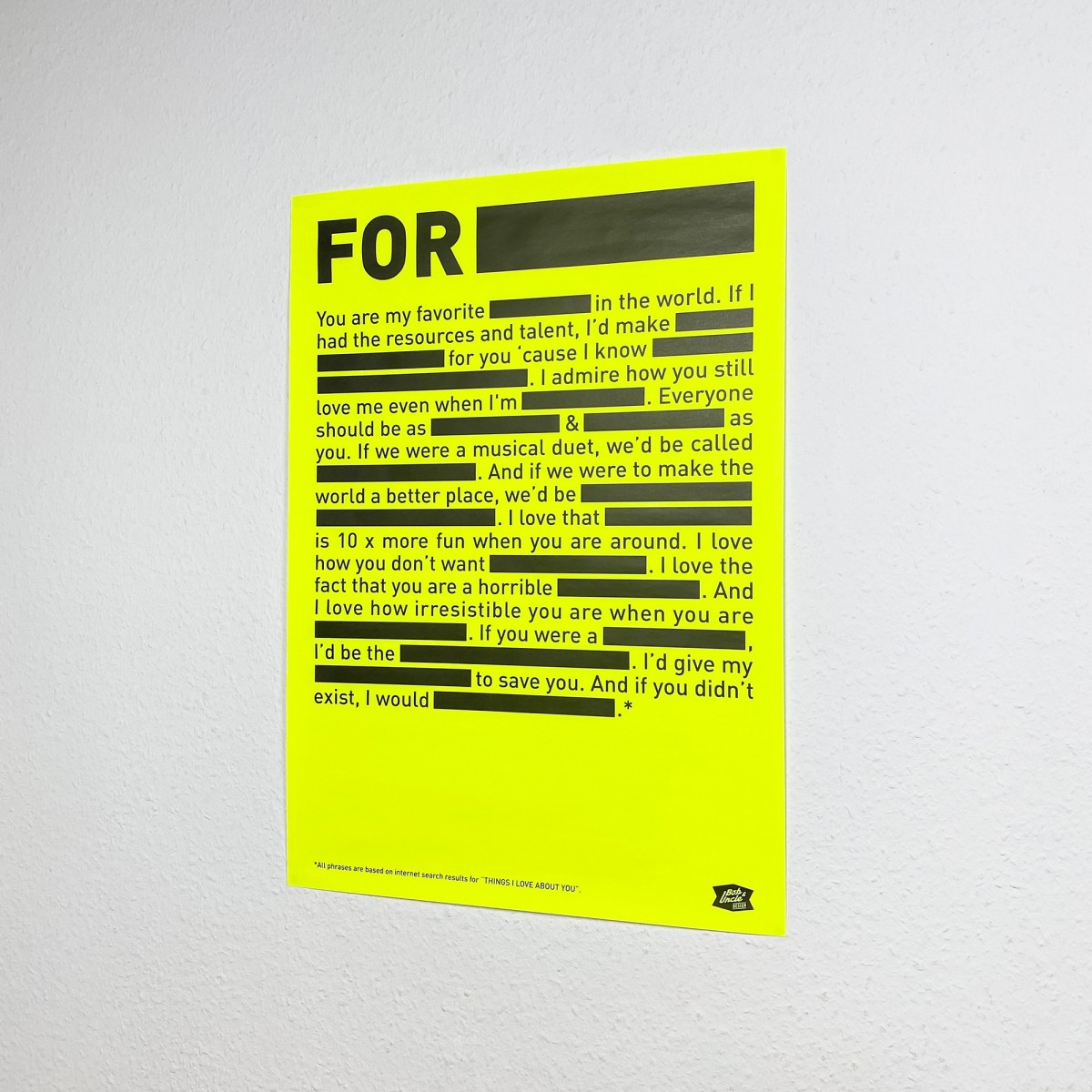 Bob And Uncle Design LOVE NOTE Poster (420 x 594 mm, neongelb)