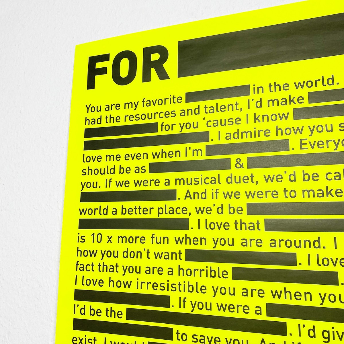 Bob And Uncle Design LOVE NOTE Poster (420 x 594 mm, neongelb)