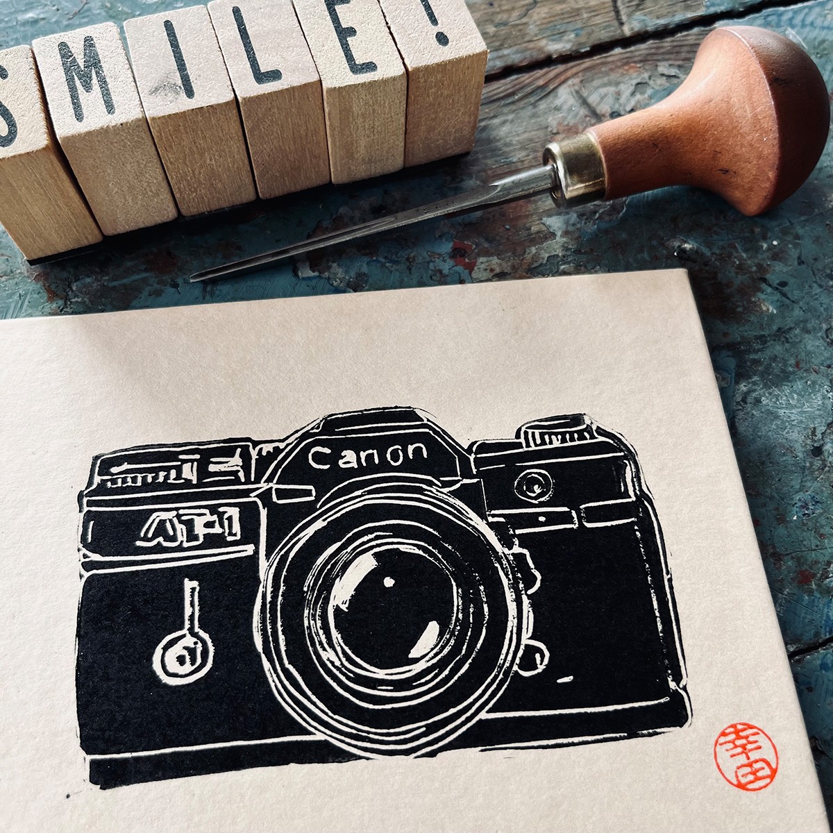 Fotoapparat – Kamera – canon 
Linoldruck von papelami