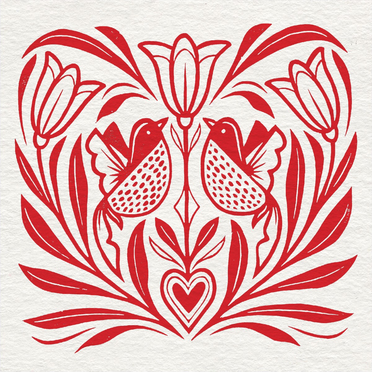 Juliana Fischer - Lovebirds - Linoldruck - 29,5 x 29,5 cm