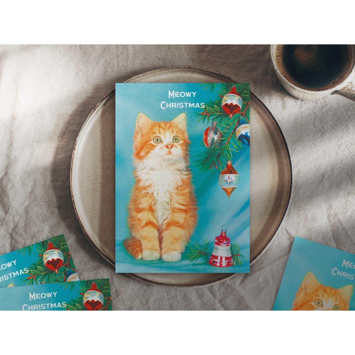 typealive / Retro-Weihnachtskarten 4er Set / Meowy Christmas