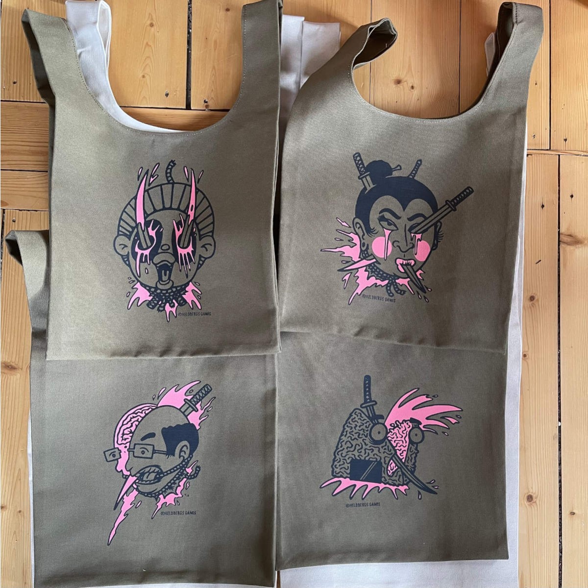 Einkaufstasche mit Namakubi Tattoo-Motiv - Tanukubi - Tote Bag aus 16 Oz Canvas Cotton