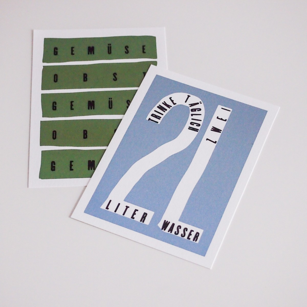 Gesundheit „Ernährung“ / Postkarte A6 2er-Set Siebdruck handgemacht / issgut