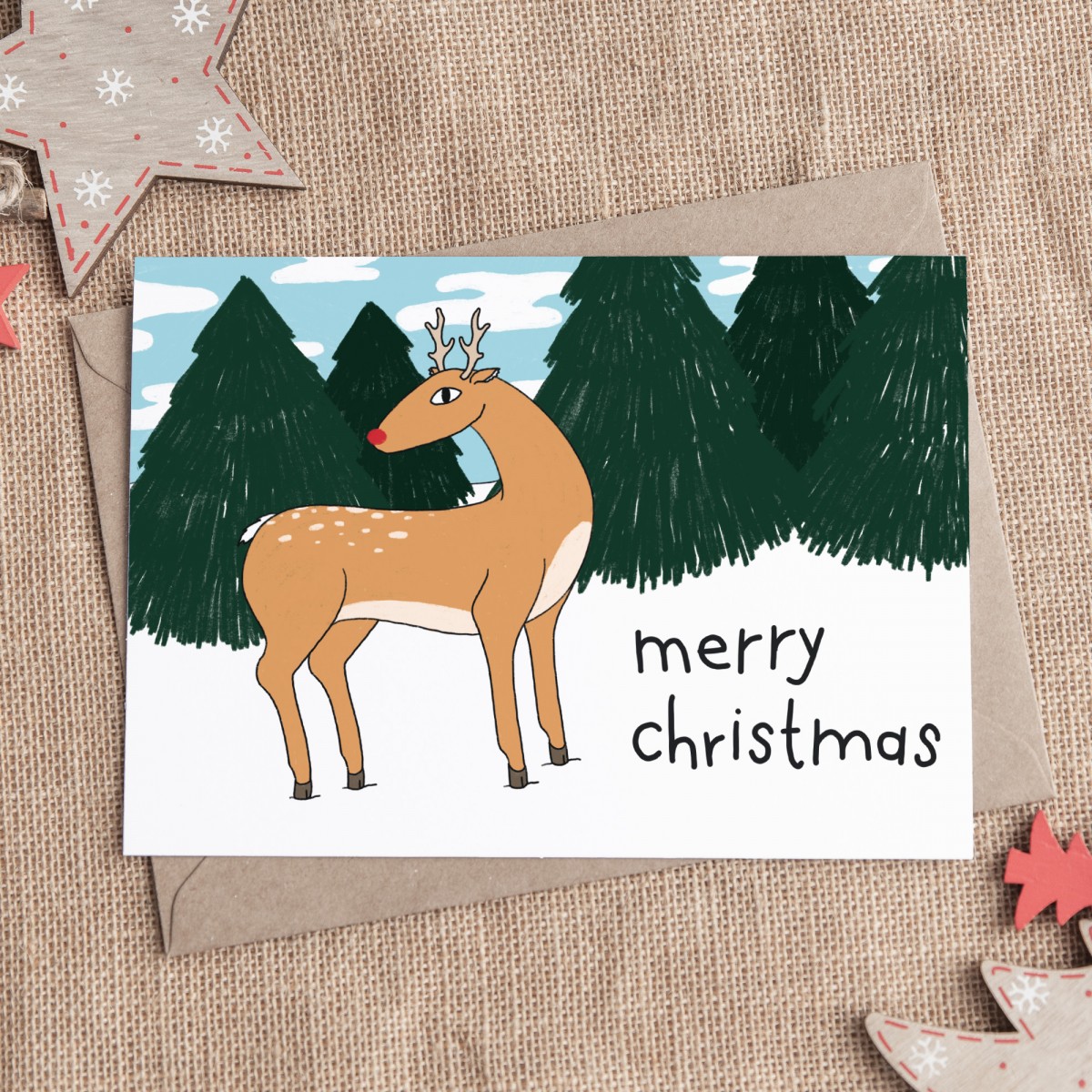 The Naughty District - Weihnachtskarte »Rentier mag Schneespaziergänge«