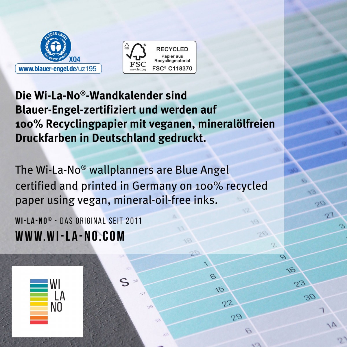 2027 Wandkalender „Pink-Rosé-Violett-Lila“ - Das Original von Wi-La-No | Jahresplaner | Limited Edition | 100% Recyclingpapier | beidseitig bedruckt