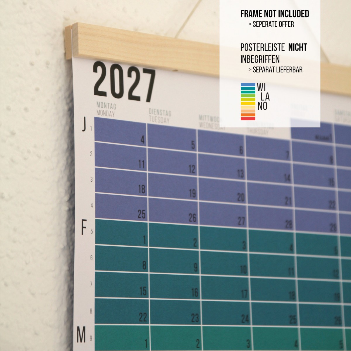 2027 Wandkalender „Regenbogen“ - Das Original von Wi-La-No | beidseitig bedruckt | Jahresplaner 2027 | Limited Edition | 100% Recyclingpapier 