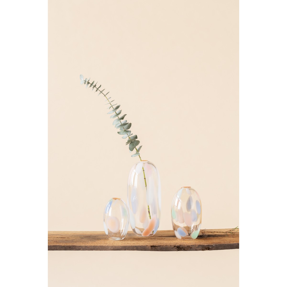 Objektvase "Confetti" – Soft Pastel, Mundrand Puderbeige – HOFF GLAS