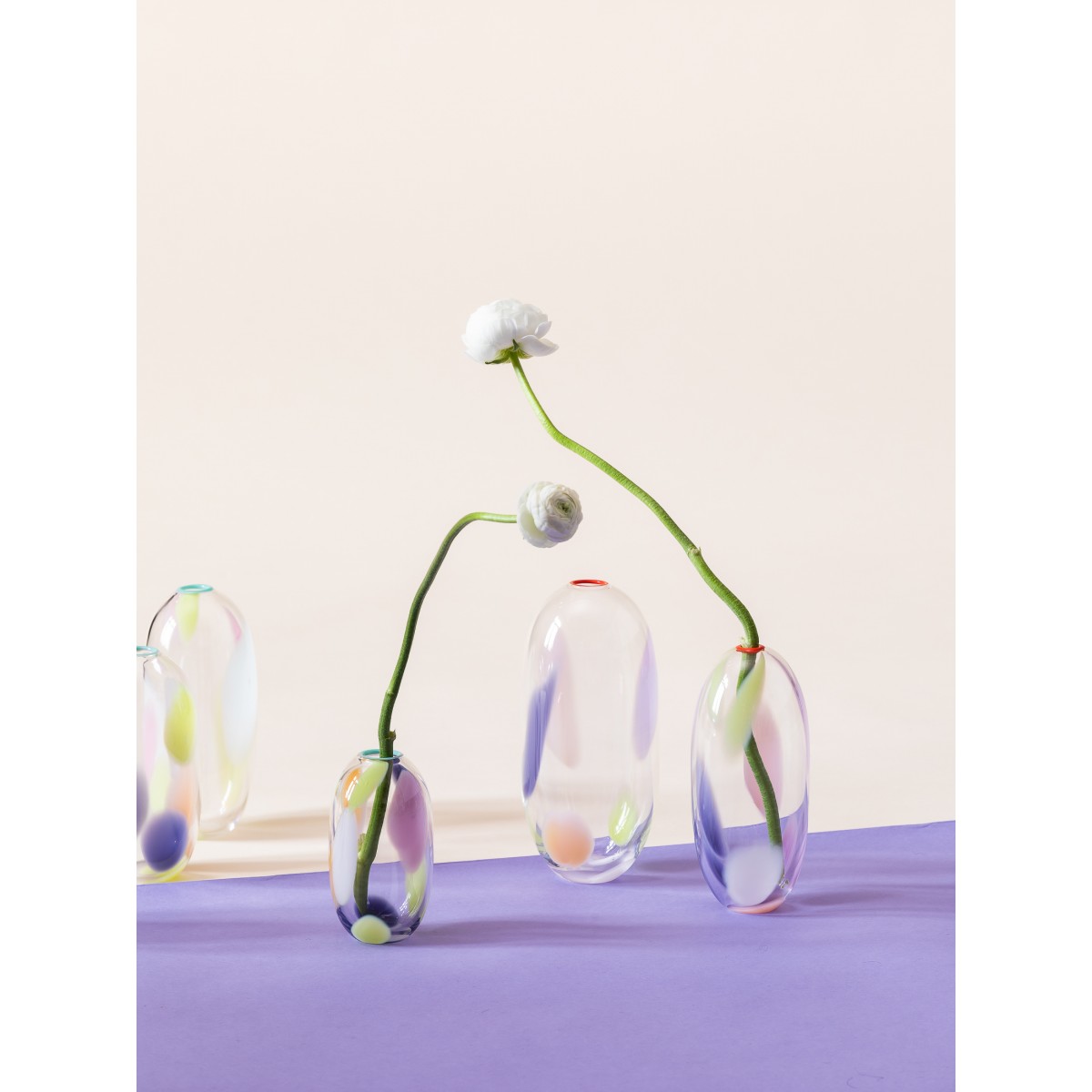 Objektvase "Confetti" – Poppy Pastel, Mundrand Türkis – HOFF GLAS