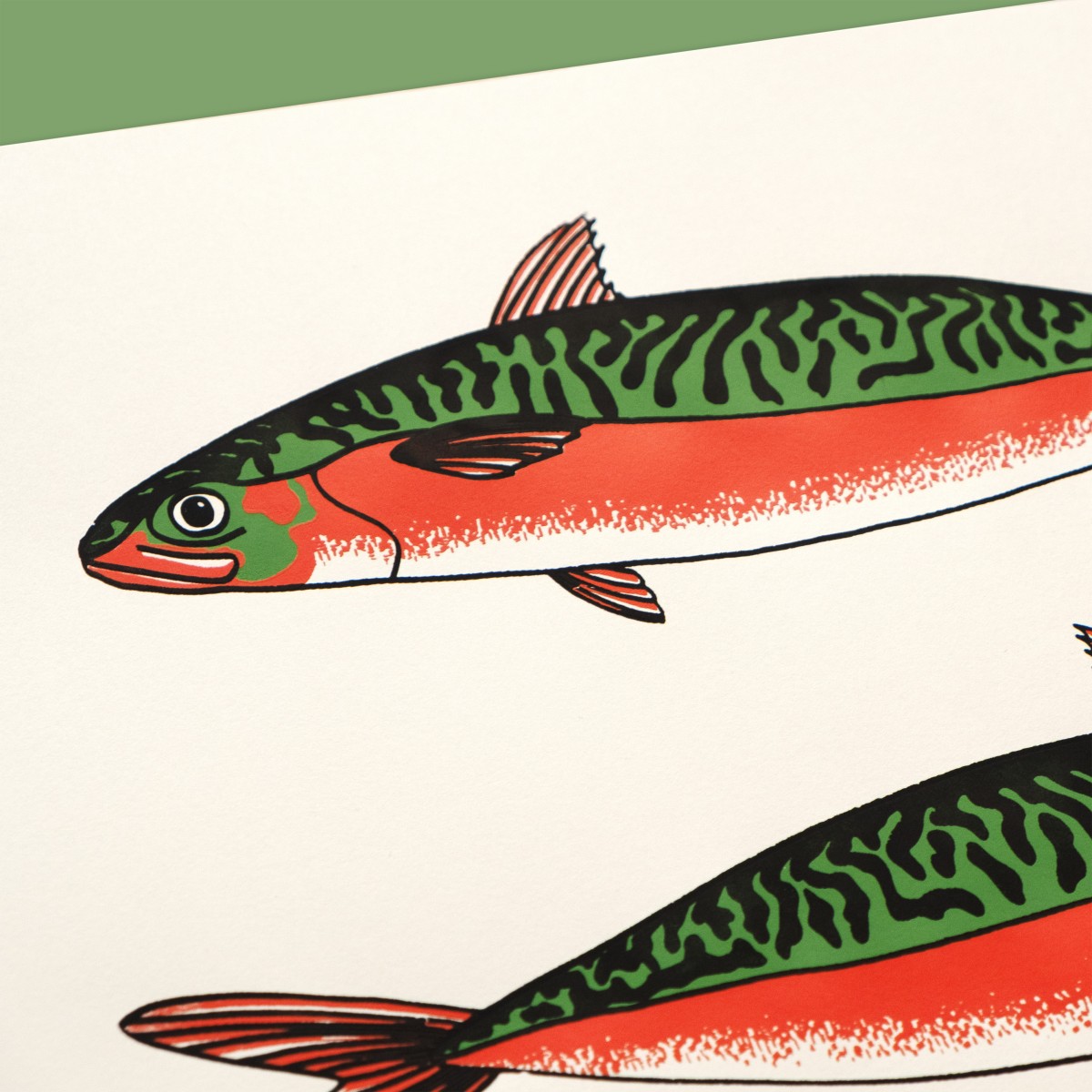 The Naughty District - Dreifarbiger Siebdruck mit Fisch Motiv