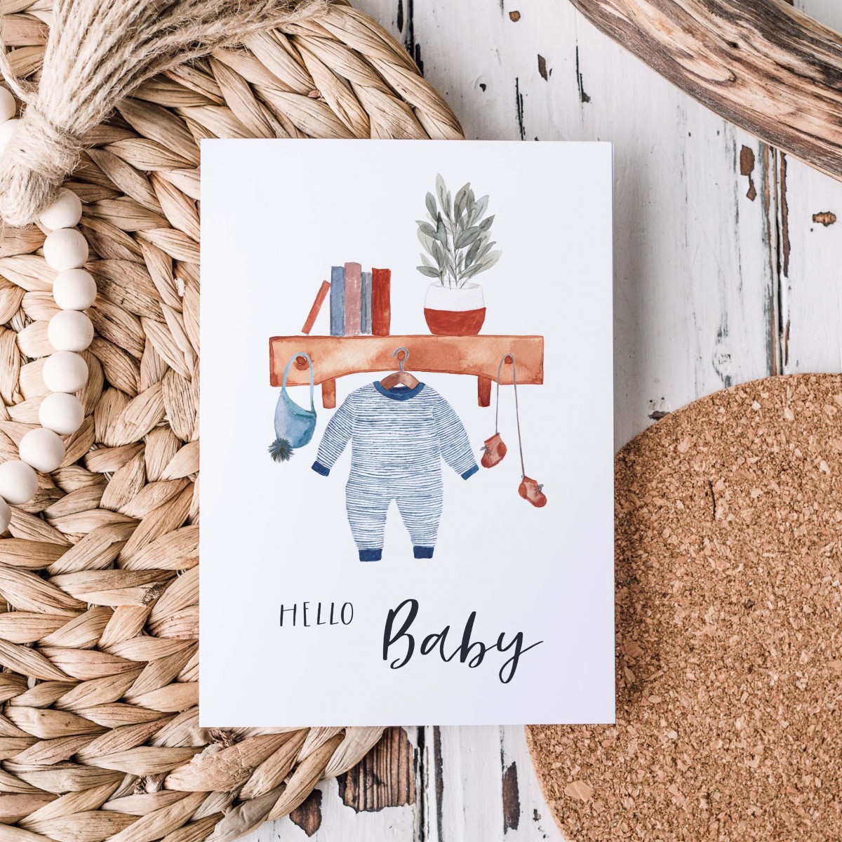 Paperlandscape | Faltkarte | Hello Baby | Aquarell