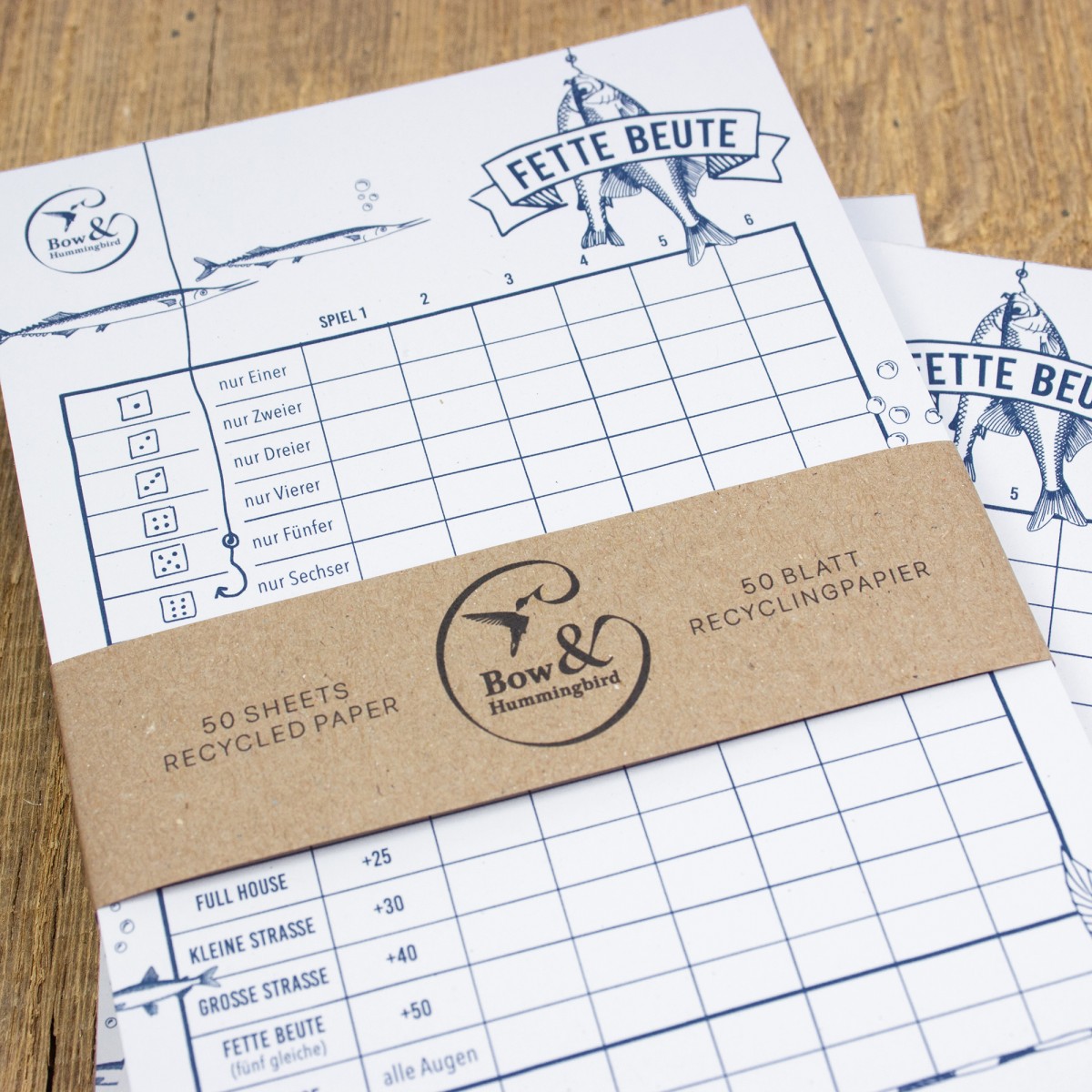 3er Set Spielblock "Fette Beute" Würfelspiel aus Recyclingpapier
