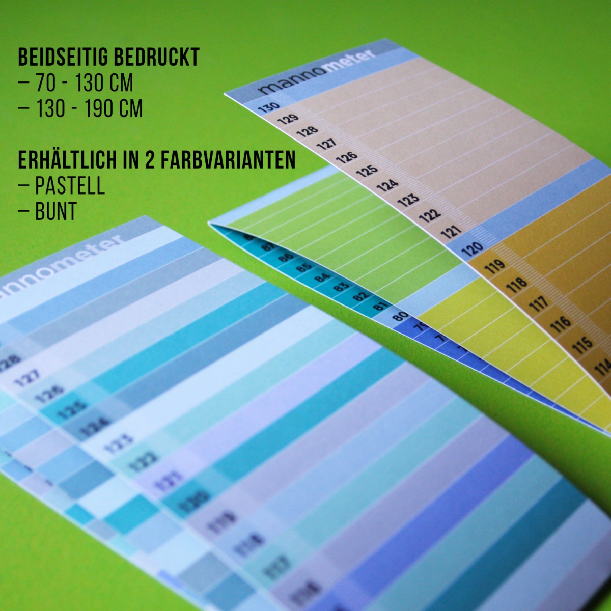 Messlatte „mannometer“ | Variante „Pastell“ | 70 - 190 cm | beidseitig bedruckt | 100% Recyclingpapier 