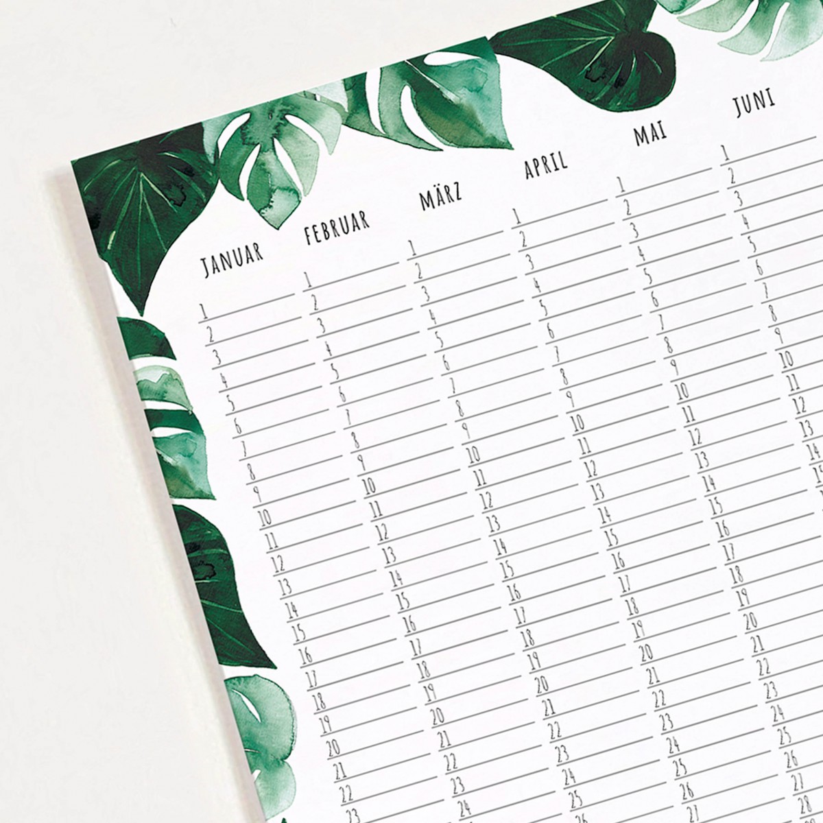 Paperlandscape | Zeitloser Wandkalender A3 "Geburtstagskalender Monstera" | Posterkalender | hochwertiger Aquarell Kalender | zeitlos und immerwährend