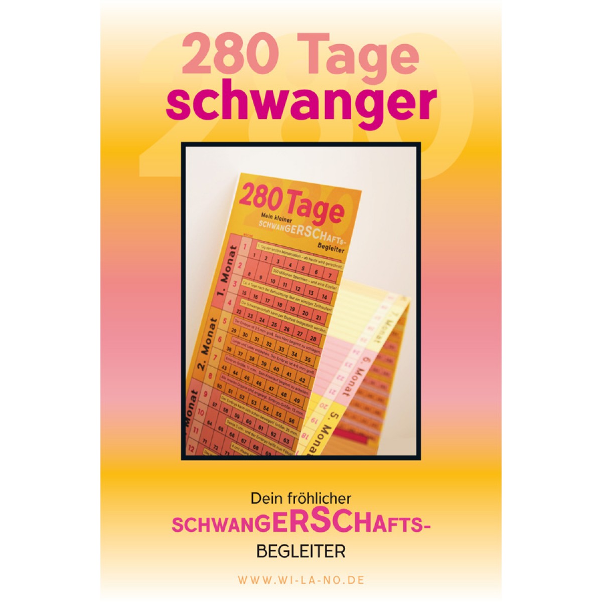 Schwangerschaftskalender mit Mini-Tagebuch | Variante „Pink-Orange-Rosa-Gelb“ | 280 Tage | beidseitig bedruckt