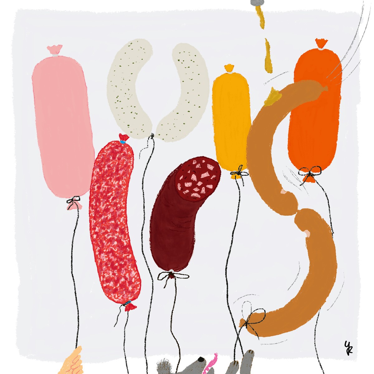 Wurstballon – YUKY RYANG hochwertiger Kunstdruck (Giclée), Format 40 x 40cm
