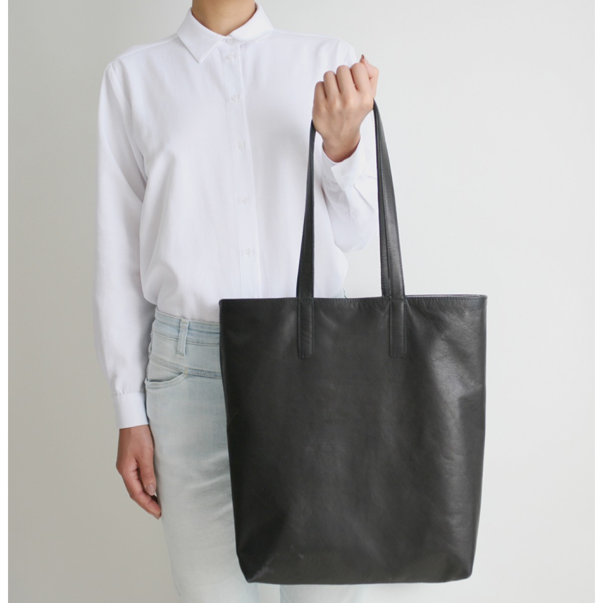 alexbender Große Tote Bag echt Leder Schwarz / BW Futter Schwarz