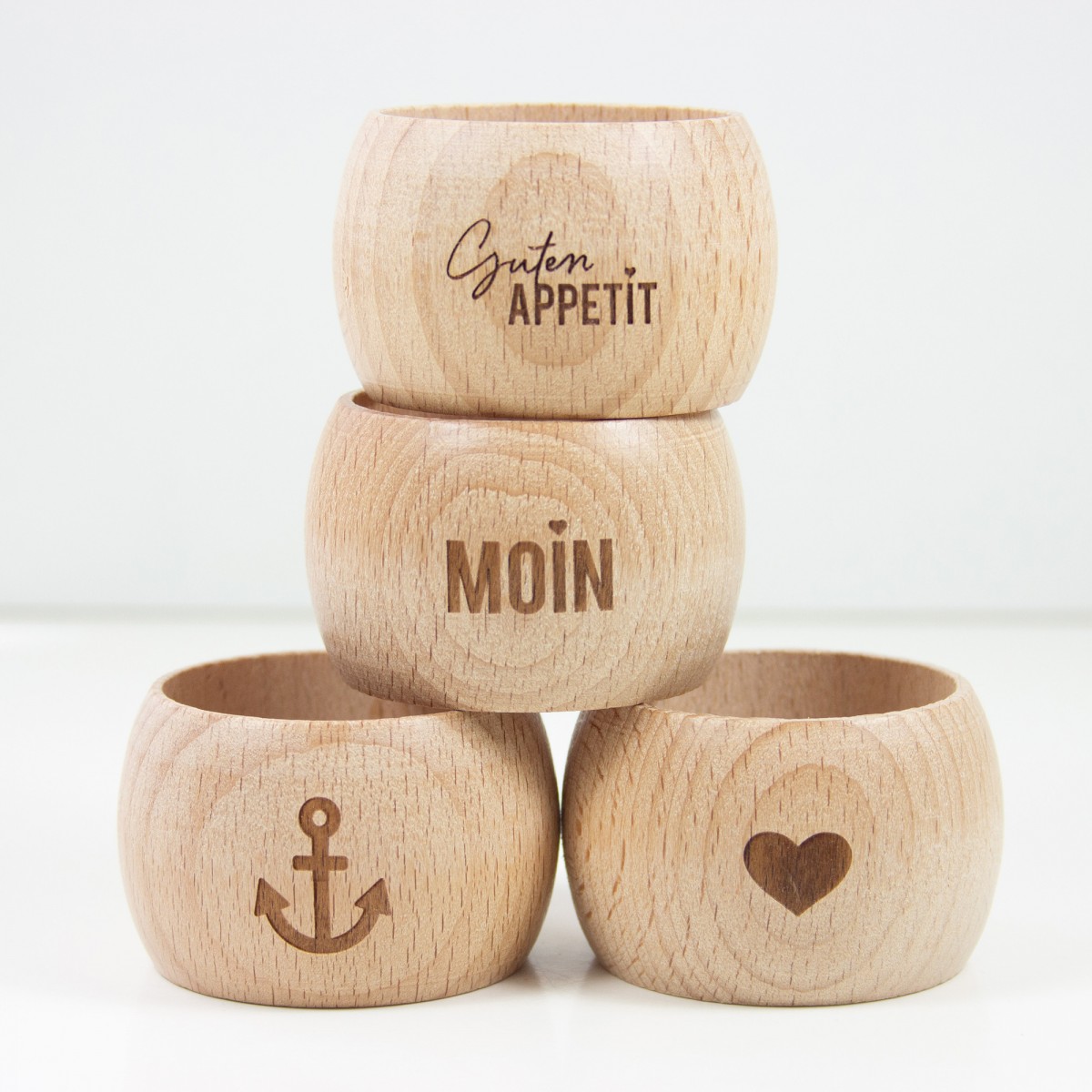 Zweier Set - 2 in 1 Serviettenring und Eierbecher Anker aus nachhaltigem Buchenholz