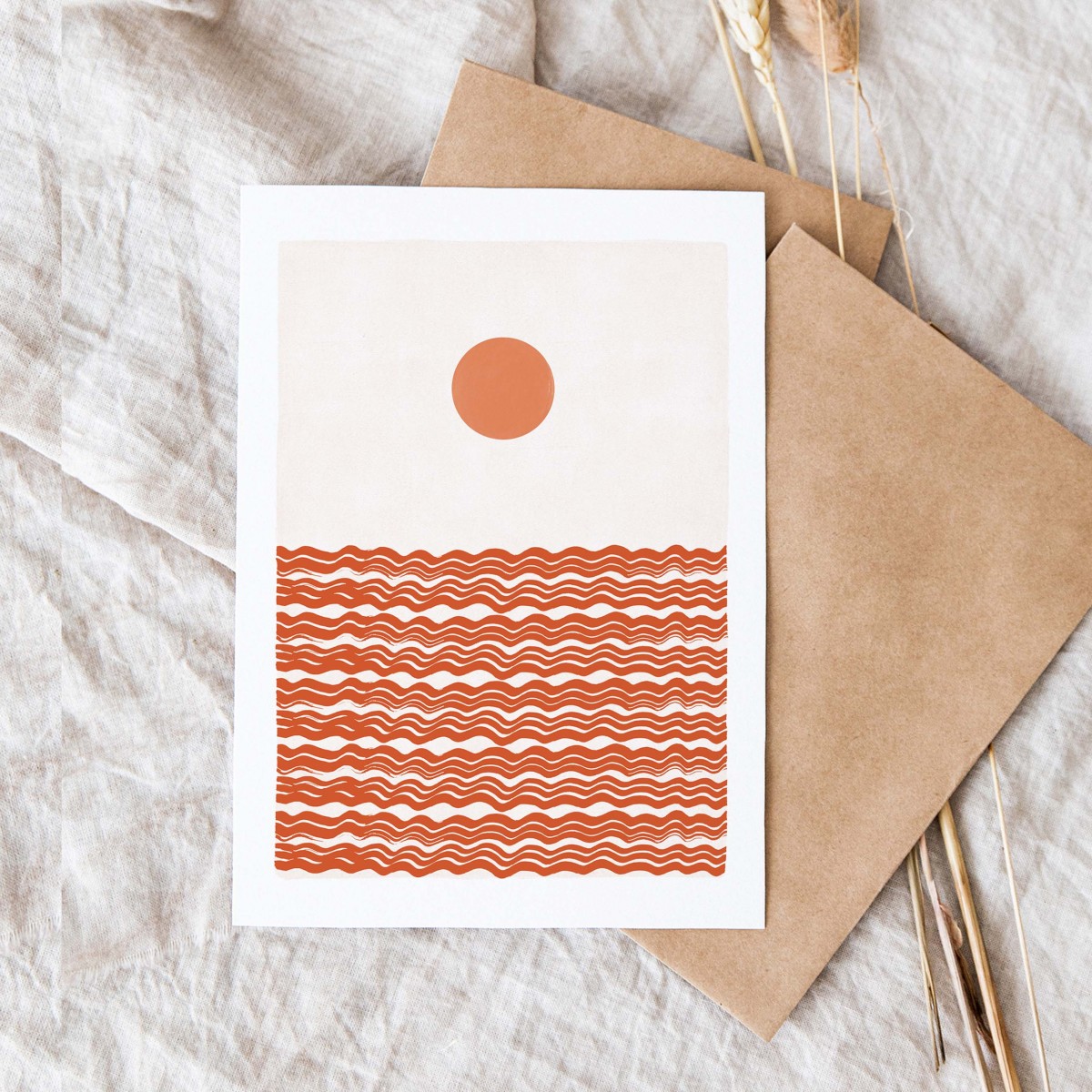 Paperlandscape | Faltkarte | Sonne und Wellen orange | abstrakt