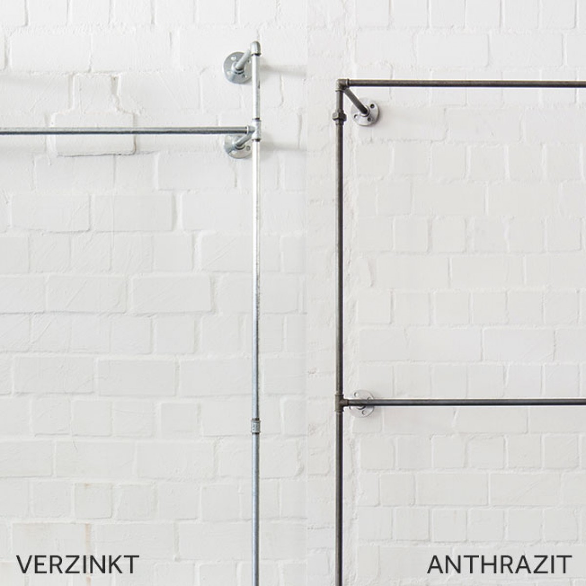 Industrial Design Garderobe & offenes Kleiderschranksystem in Wunschgröße - Kleiderständer für Wandmontage aus Wasserrohr DUO HIGH