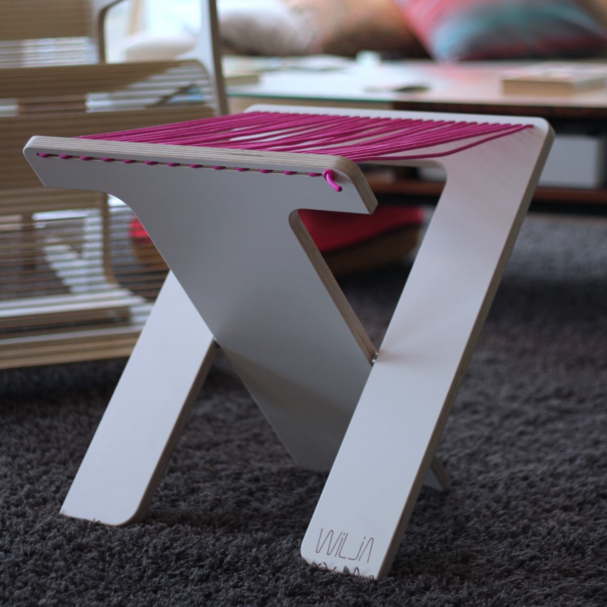 WILJA Klapphocker KARL faltbar aus Holz & Seil in pink